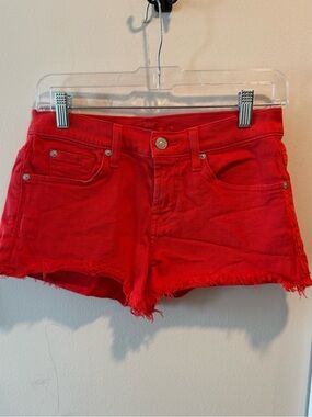 7 For All Mankind Red Denim Frayed Hem Jean Shorts Size 25